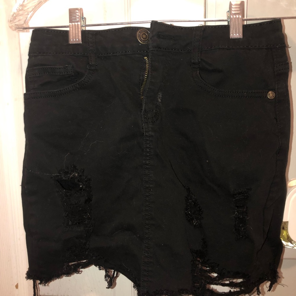 Black ripped jean skirt